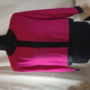 Vintage 80's Hot Pink w/Black Trim Long Sleeved Silk Button Up Blouse Size P8